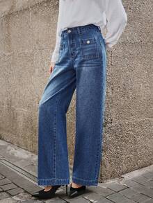 Selenza Women's High Waist Retro Fashion Casual Washed Straight Leg Jeans