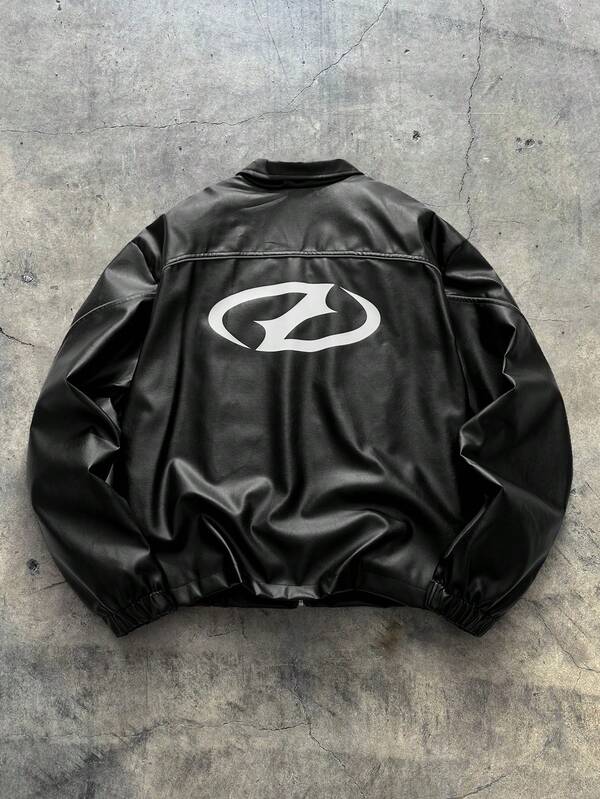 AXEPEAK Plus Size Men's Geometric Print PU Leather Zip-Up Jacket