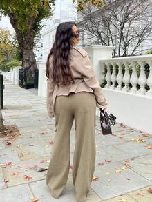 NegzBox Plain Green Women's Pants With Relaxed Straight-Leg Design Women Wide Leg Pants Loose Pants For Women Linen Pants For Women Women Summer Pants Cotton Pants For Women - Army Green - View 2