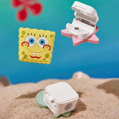 SpongeBob SquarePants | SHEIN 3 Stücke süße cartoon-förmige magnetische Datenkabel-Organizer, Desktop-Handy-Ladekabel-Halter, Kartenhalter, Kabel-Organizer