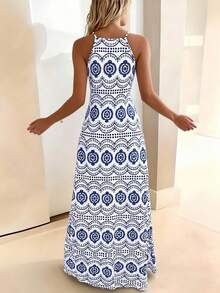 Breezaya Váy phong cách Bohemian thường ngày cho nữ - Màu xanh lam - Xem 2