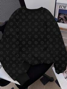 Manfinity Dauomo Y2K Retro American Fashion Minimalist Digital Print Plus Size Crew Neck Sweatshirt For Men, Long Sleeve Top - Black - View 2