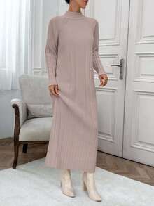 EURMUSE Women High Neck Drop Shoulder Cool Cozy Long Maxi Sweater Dress - Rusty Rose - View 5
