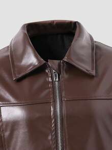 Tween Girls' PU Leather Jacket, Red Short Motorcycle Jacket, Street Fashiendy - Brown - View 3