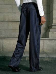 AKNOTIC 男士极简线条图案商务休闲西装裤 - 藏蓝色 - 查看 7