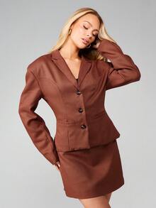 MISSGUIDED Tapered Waist Blazer Check Pattern Professional Workwear Office Long Sleeve Button Front - Multicolor - View 4