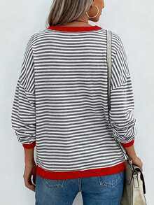 EMERY ROSE Women's Casual Chic Style, Fashion Versatile Pullover Sweatshirt, Colorful Striped Pattern Design, Suitable For Outdoor, Autumn, Winter, Back To School Season, Classic Red Heart Graphic - Multicolor - View 2