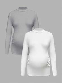 Modmama Pregnant Women's Solid Color Casual Long Sleeve T-Shirt - Grey - View 3