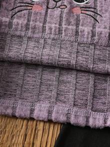 Cute Baby Girl Autumn 2-Piece Purple Soft Hooded Sweater With Embroidered Kitten Decor,Black Slim Fit Pants,Family Matching Outfit For Casual Sports - Purple - View 6