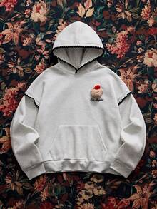 Manfinity BRENVOR Sudadera casual de hombre de color gris claro con estampado de letras, detalles de punto acanalado y mangas de longitud de muñeca con hombros caídos, de longitud regular, de tejido de punto - Gris Claro - Ver 1
