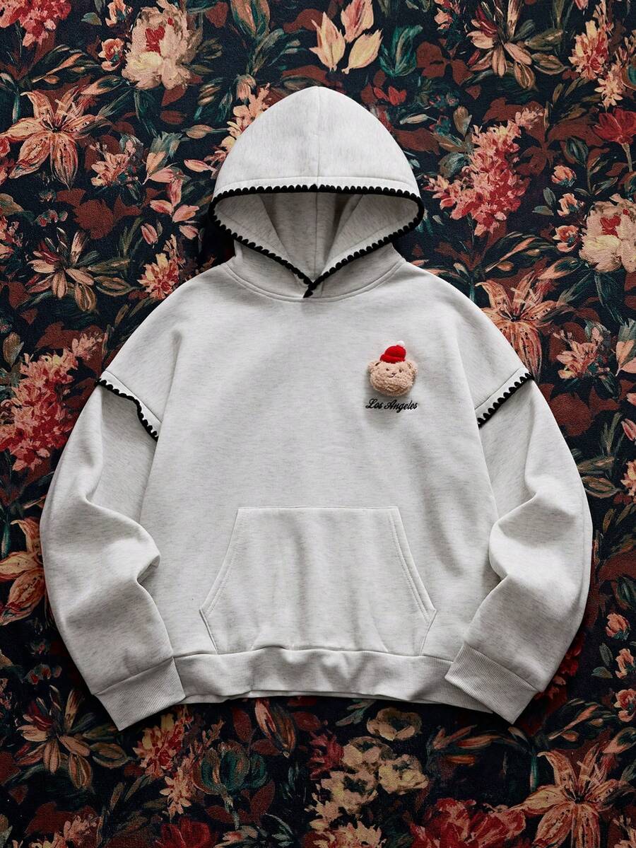 Manfinity BRENVOR Sudadera casual de hombre de color gris claro con estampado de letras, detalles de punto acanalado y mangas de longitud de muñeca con hombros caídos, de longitud regular, de tejido de punto - Gris Claro - Ver 1