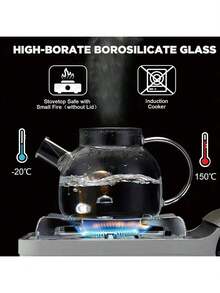 1 Piece 1000ml(33.8 Oz)/1500ml(50.7 Oz)/1800ml(60.8 Oz) Heat-Resistant Stovetop Clear Borosilicate Glass Teapot Pitcher With Bamboo Lid, Glass Tea Maker With Removable Strainer, Loose Leaf And Blooming Tea Infuser For Camping - Clear - View 5