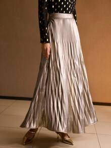 MOTF PREMIUM 艺术褶皱纹理A字修身PU皮革短裙 - 香檳色 - 查看 4