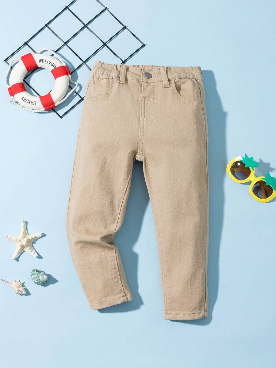 Toddler Neutral Street Casual Elastic Waist Cargo Baggy Jeans With Flat Pockets