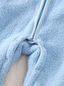 男婴兔耳3D毛绒连帽拉链连体衣 婴儿连帽连体衣 婴儿抓绒连体衣 保暖连体衣 新生儿冬季服装 - 淺藍色 - 查看 8