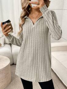 Easowa Camiseta larga de cuello alto acanalada y suave para mujer, de manga larga, para otoño/invierno