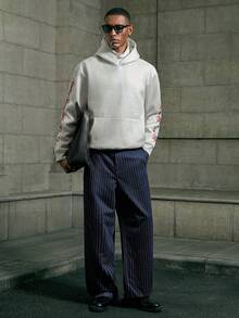 AKNOTIC 男士极简线条图案商务休闲西装裤 - 藏蓝色 - 查看 2