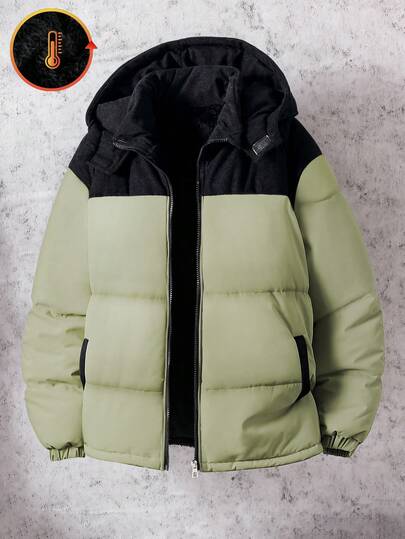 1 件青少年男孩黑色保暖连帽派克大衣，适合青少年男孩，时尚休闲，适合秋冬季、户外、旅行、学校等各种场合