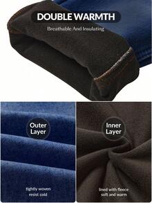 SHEIN ICON Quần Jeans Denim Lót Nhiệt Thường Ngày Cho Nữ, Thời Trang Đường Phố - Màu xanh lam - Xem 8