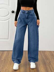 EURMUSE Women's Casual Washed High Waist Loose Fit Jeans - Medium Wash - View 4
