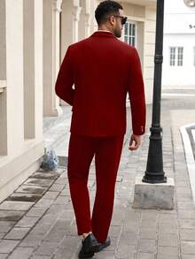 Manfinity Mode 大码男士翻领长袖夹克和裤子商务西装套装