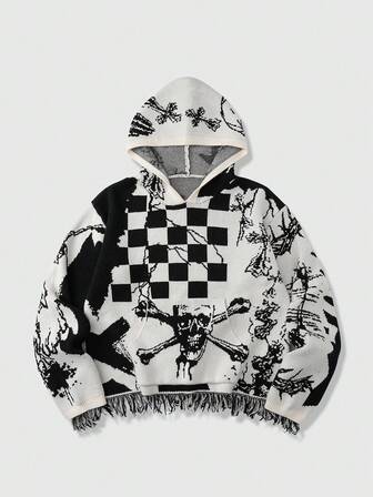 Street Life Maglione con cappuccio a maniche lunghe da uomo con stampa a colori a contrasto