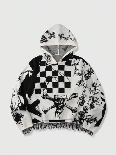 Street Life Men's Contrast Color Print Hooded Long Sleeve Sweater