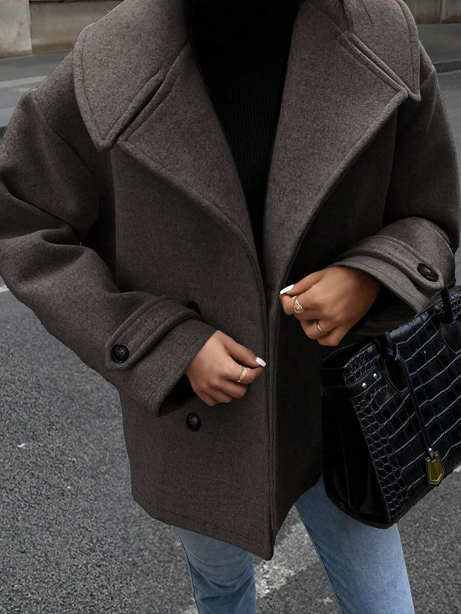 EMERY ROSE Women's Casual Loose Batwing Lapel Overcoat, Autumn/Winter - Chocolate Brown - View 1