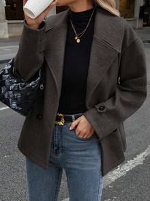 EMERY ROSE Women's Casual Loose Batwing Lapel Overcoat, Autumn/Winter - Chocolate Brown - View 5