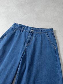 Manfinity Denimwave 男士休闲宽松口袋牛仔裤 - 淺色水洗藍 - 查看 5