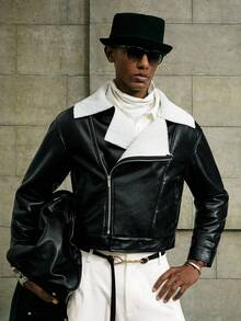 AKNOTIC Business Casual Herren modische Winter PU Thermofutter Reißverschluss Jacke, Weihnachten