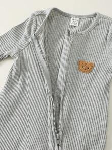 SHEIN 3pcs Newborn Baby Unisex Casual Cute Solid Color & Cartoon Pattern Long Sleeve Romper Jumpsuit, Baby Winter Clothes Baby Outfits Unisex For Fall Baby Boy Fall Newborn Zipper Suit Neutral Baby Clothes Unisex Baby Casual Zipper Romper - Multicolor - View 10