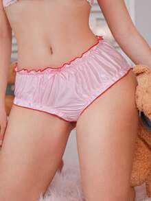 PetitDoll 1pc Women's Satin Panty With Embroidered Cute Letter Design - Pink - View 5