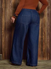EMERY ROSE Plus Size Women's Solid Color Thermal Lined Washed Denim Jeans, Autumn/Winter - Dark Wash - View 2