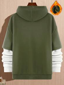 Claim Dot Loose Fit Men's Colorblock Drawstring 2-In-1 Hoodie, Long Sleeve Top - Multicolor - View 2