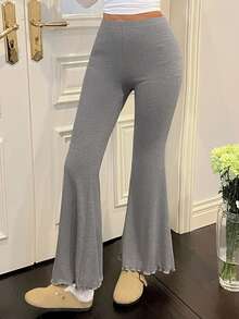 DAZY 女式简约针织喇叭裤、睡裤、秋冬 - 灰色 - 查看 8