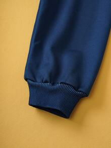 TOM & JERRY X SHEIN 男童卡通图案印花落肩长袖休闲针织卫衣，藏蓝色 - 藍色 - 查看 5