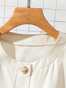 GlowEve 女士优雅简约圆领单排扣短袖系带中长连衣裙 - 杏色 - 查看 4