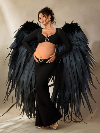 Cheriluna Maternity 2-częściowy zestaw ciążowy z seksownym dekoltem w serduszko i spódnicą z rybim ogonem, strój do sesji zdjęciowej