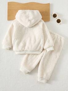 Cozy Pixies 2 pièces Ensemble pull col rond à manches longues en tricot doux avec imprimé lettres et pantalon à taille élastique pour bébé garçon, tenue en peluche, ensemble blanc, ensemble avec broderie New York, tenue pour bébé garçon, ensemble beige pour bébé garçon, convient pour l'hiver, l'automne, la rentrée scolaire - Nude - Voir 2