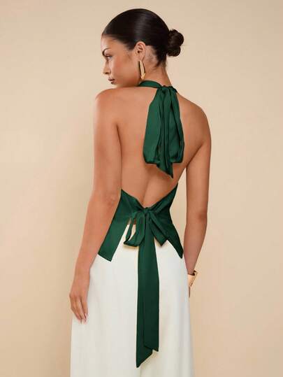 COSMINA Women's Fashionable Sexy Solid Color Plunging Neck Backless Camisole