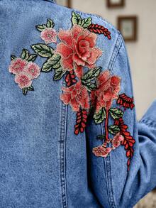 EMERY ROSE 休闲优雅刺绣女士长袖牛仔外套 - 中等水洗藍 - 查看 2