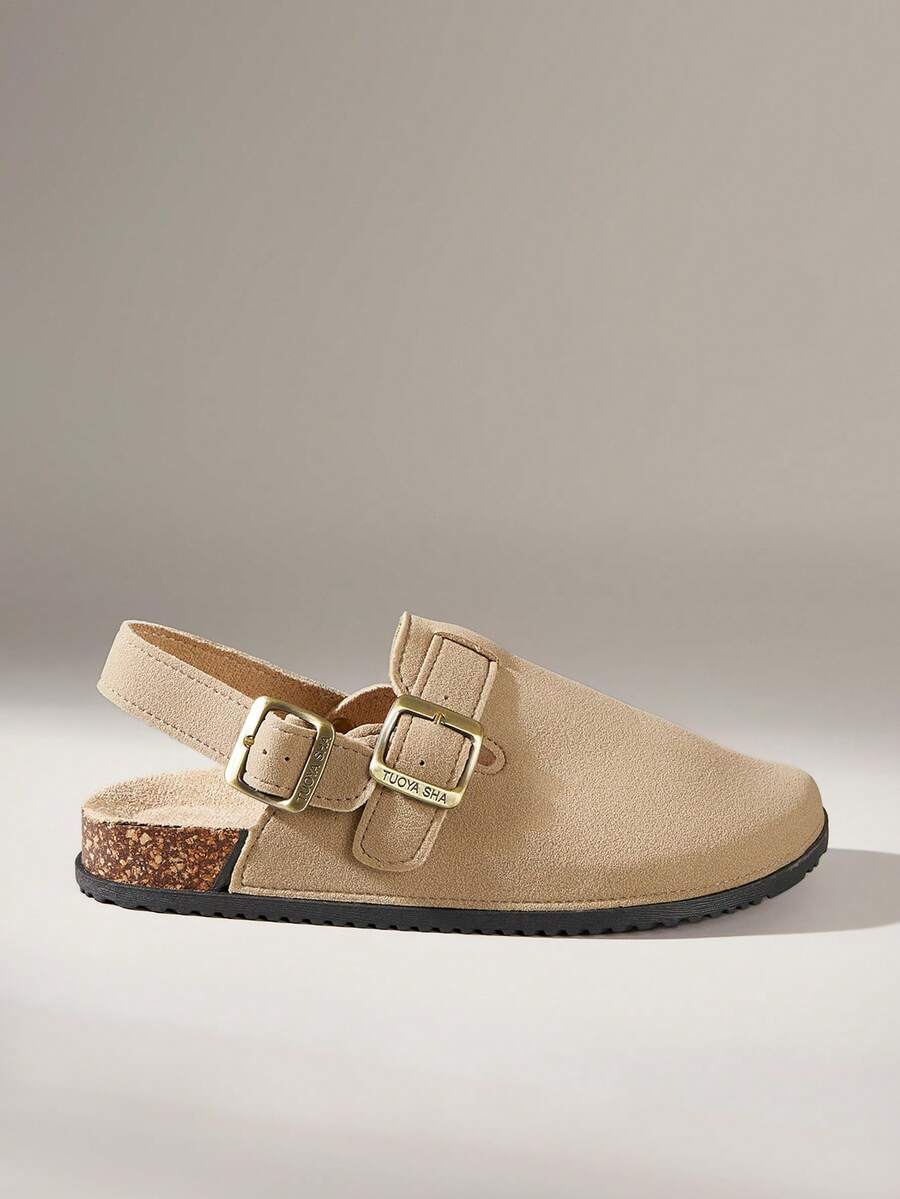 Solecia Dây đeo khóa có thể điều chỉnh màu trơn, Khóa thời trang mới, Đế bần mềm mại, thoải mái, Giày sandal đế dày gót nêm, Dép đa năng, Thích hợp cho hoạt động ngoài trời, đi làm, thường ngày, mặc hàng ngày - Màu Khaki - Xem 1