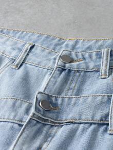 Manfinity Denimwave 男士休闲街头水洗双层腰带宽松牛仔裤 - 淺色水洗藍 - 查看 5