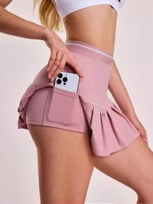 Sovereign Charm 休闲百搭粉色短款高弹力百褶瑜伽裙裤，带口袋 - 彩色 - 查看 3