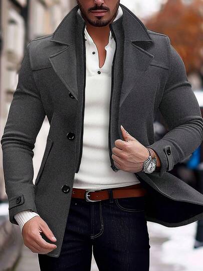 Manfinity Homme Men's Long Sleeve Solid Color Lapel Neck Casual Jacket, Autumn/Winter Men Grey Elegant For Men Stylish Men Casual Blazer Men Business Casual Old Money,Daily Leisure, Weekend Trips, Outdoor Activities, Travel Expeditions, Relaxed Work Environments Or Semi-Formal Occasions,Boyfriend/Husband Gift, Anniversary Gift,Christmas Men Grey Elegant For Men Stylish Casual Jacket