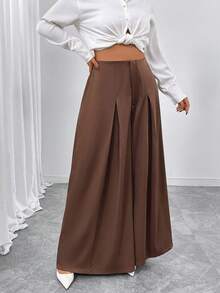 Gloray Plus Size Women Casual Wide Leg Pants, Autumn - Brown - View 4