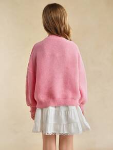 Tween Girls' Sweater With Embroidered Bow, Sweet Casual Versatile Daily Wear, Soft & Comfortable Fall Winter