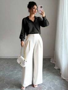 Franclia Camisa elegante y de moda de unicolor con botones para mujer