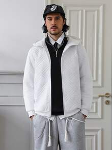 HUEFORM Herren weiße Winter Reißverschluss Kragen gesteppte Lässig Kapuzen-Sweatshirt, Langarm-Oberteil - Weiss - Übersicht 5